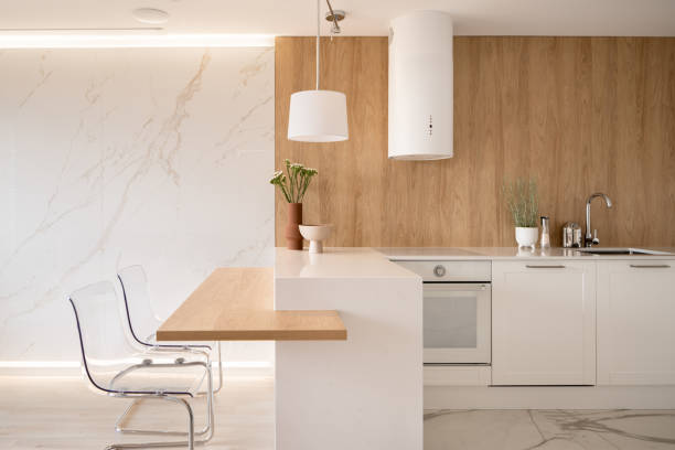 istock Beautiful and aesthetic kitchen with marble and wood 1446074103