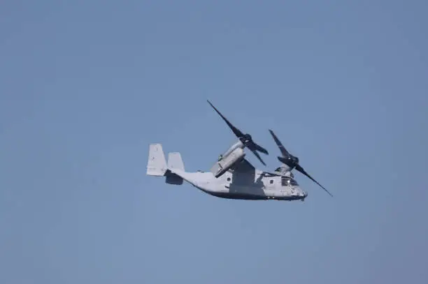 The V-22 Osprey aircraft is a joint-service, medium-lift, multi-mission tilt-rotor aircraft developed by Boeing and Bell Helicopters.   As such it is capable of vertical take-o and landings.