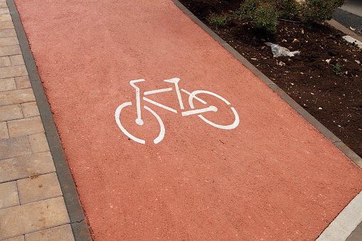 a designated red bicycle lane