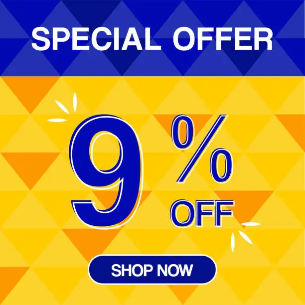 Vector illustration of 2% percent discoint special offer tag oranje and blue background shop now