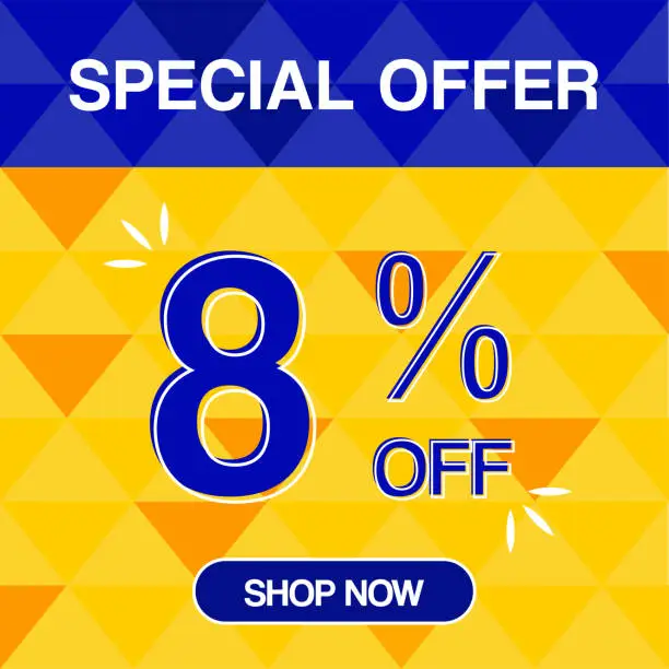 Vector illustration of 2% percent discoint special offer tag oranje and blue background shop now