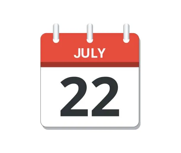 Vector illustration of July 22nd calendar icon vector.