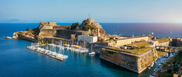 The old Venetian fortress of Corfu town, Corfu, Greece. The Old Fortress of Corfu is a Venetian fortress in the city of Corfu. Venetian Old Fortress (Palaio Frourio), Corfu, Ionian Islands, Greece The old Venetian fortress of Corfu town, Corfu, Greece. The Old Fortress of Corfu is a Venetian fortress in the city of Corfu. Venetian Old Fortress (Palaio Frourio), Corfu, Ionian Islands, Greece corfu town stock pictures, royalty-free photos & images