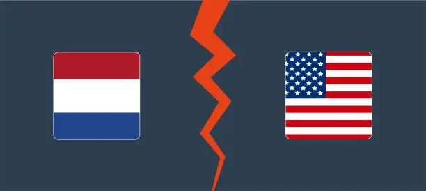 Vector illustration of Netherlands vs USA with a square border.