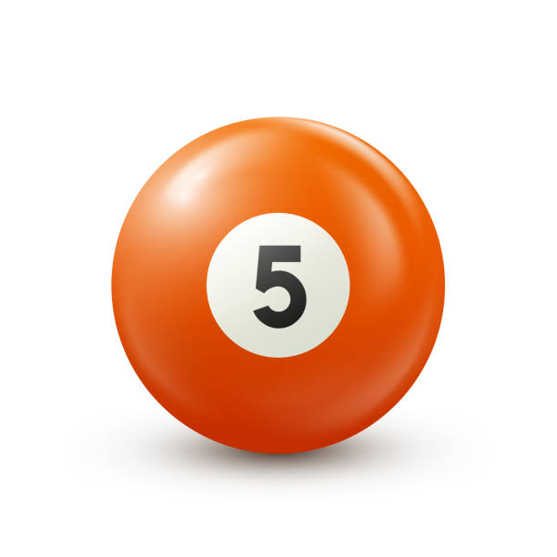 istock Billiard, orange pool ball with number 5 Snooker or lottery ball on white background.Vector illustration 1446080190