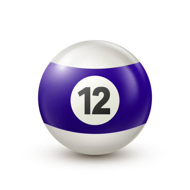 illustrations, cliparts, dessins animés et icônes de billard, boule de billard violette avec numéro 12 snooker ou boule de loterie sur fond blanc. illustration vectorielle - snooker ball