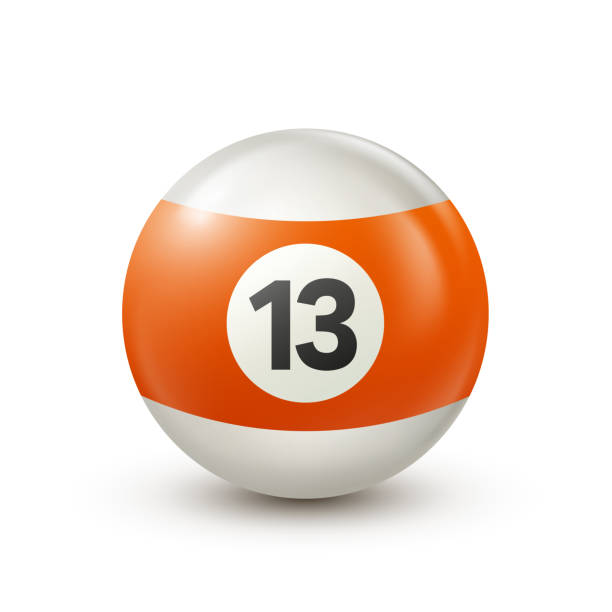 istock Billiard, orange pool ball with number 13 Snooker or lottery ball on white background.Vector illustration 1446080235