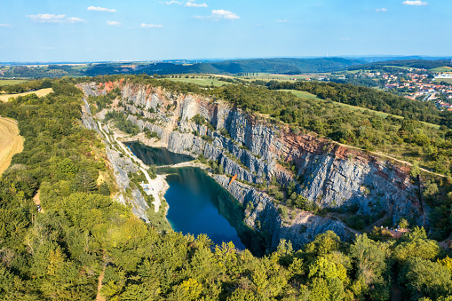 Old lime quarry, Big America (Velka Amerika) near Prague, Czech Republic. Velka Amerika (Big America, Czech Grand Canyon) is a abandoned limestone quarry near Morina village, Czech Republic.