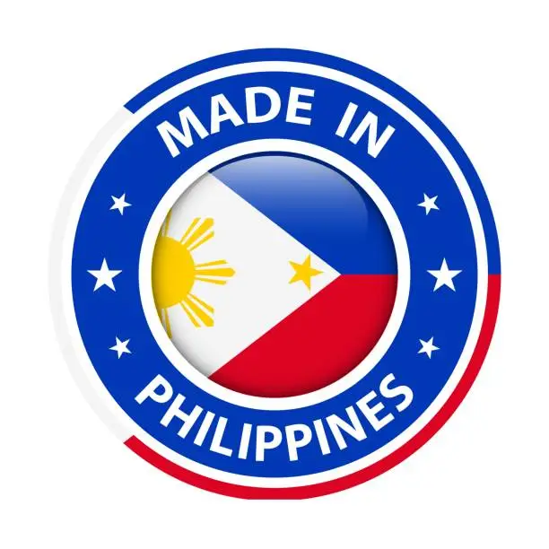 Vector illustration of Made in Philippines badge vector. Sticker with stars and national flag. Sign isolated on white background.