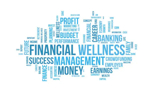 Vector illustration of Financial Wellness world cloud background. Lifestyle awareness Vector illustration design concept.