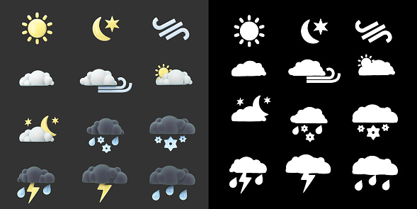 set of three-dimensional weather icons for an application or website with alpha