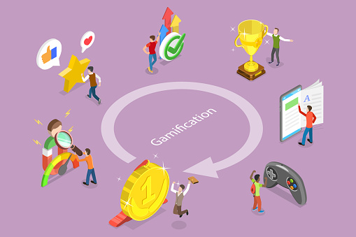 3D Isometric Flat Vector Conceptual Illustration of Gamification, Business or Marketing Strategy