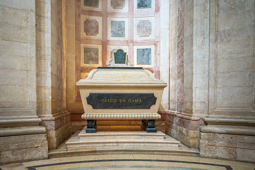 Lisbon, Portugal - Feb 27, 2020: Vasco da Gama Cenotaph at National Pantheon Interior - Lisbon, Portugal