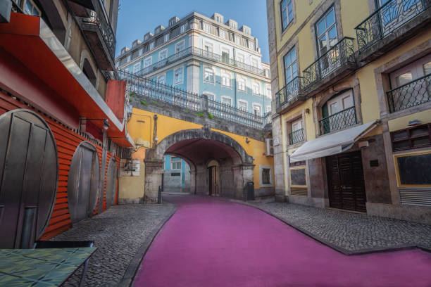 Pink Street (Rua Cor de Rosa) at Cais do Sodre - Lisbon, Portugal stock photo