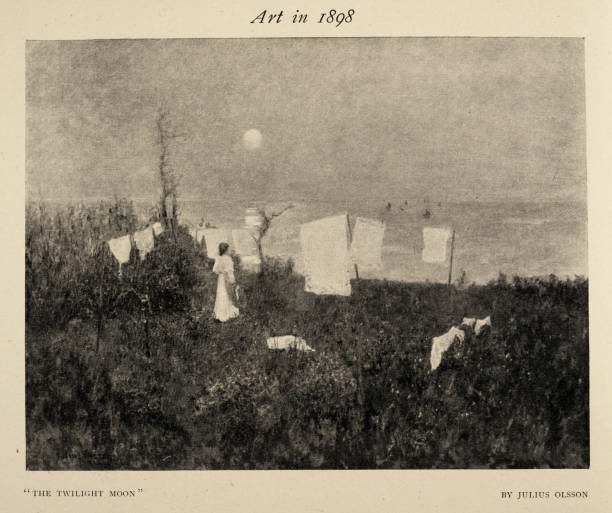 istock The Twilight Moon by Albert Julius Olsson, Woman brining in laundry, 1890s, Victorian Art 1446097700