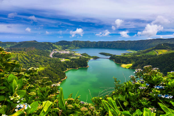 The Astonishing Lagoon Of The Seven Cities (Lagoa Das 7 Cidades), In Sao Miguel Azores, Portugal. Lagoon of the Seven Cities, Sao Miguel island, Azores. Ocean, aerial. Sao Miguel, Azores, Portugal. The Astonishing Lagoon Of The Seven Cities (Lagoa Das 7 Cidades), In Sao Miguel Azores, Portugal. Lagoon of the Seven Cities, Sao Miguel island, Azores. Ocean, aerial. Sao Miguel, Azores, Portugal. sao miguel azores stock pictures, royalty-free photos & images