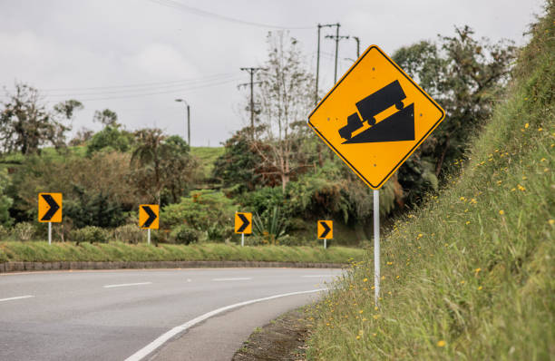image of road traffic signs for caution and care while driving