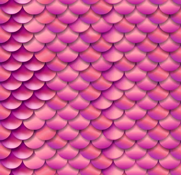 Vector illustration of Realistic seamless pattern of pink tail scales of a fairy tale mermaid, siren. Fish scale seamless texture vector