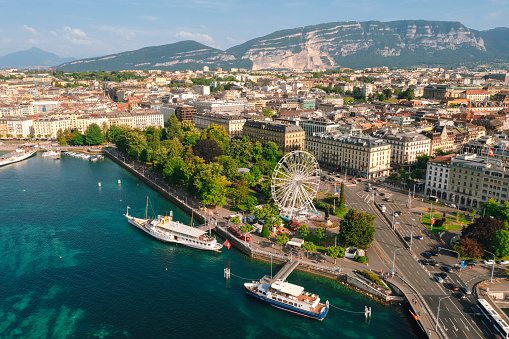 Aerial view of Geneva downtown, city in Switzerland