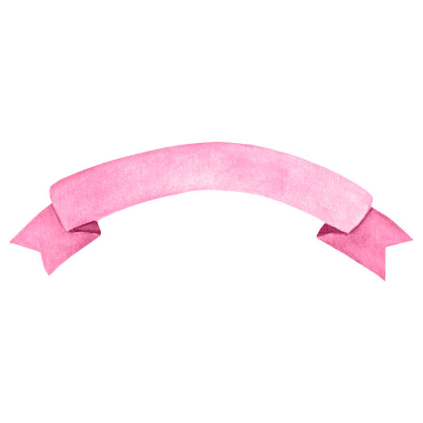 illustrazioni stock, clip art, cartoni animati e icone di tendenza di nastro rosa. illustrazione ad acquerello artistica isolata su sfondo bianco. per la stampa di cartoline, inviti, prodotti per neonati - welcome sign greeting letter ribbon