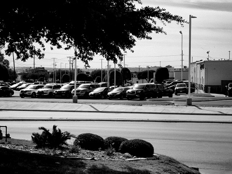 an American car lot stocked with cars for sale. in Round Rock, Texas, United States on 12-1-2022