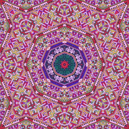 Seamless kaleidoscope or endless pattern for ceramic tile, wallpaper, linoleum, textile, web page background used. Repeating geometric from striped elements