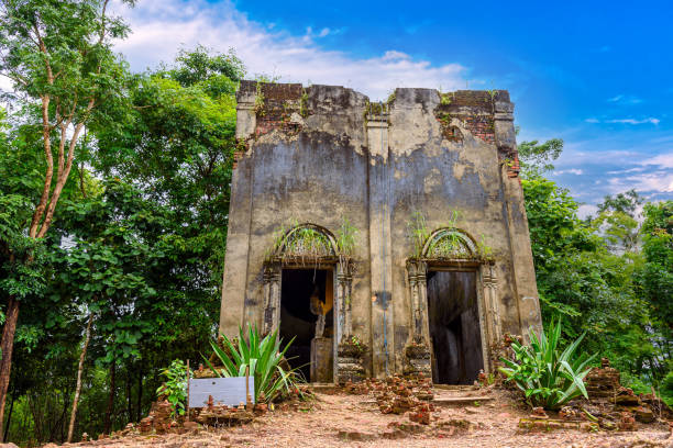 istock Wat Somdet Old (Thai Temple) It was abandoned is located at the jungle on a small hill in Sanghklaburi, Kanchanaburi, Thailand. 1446117110