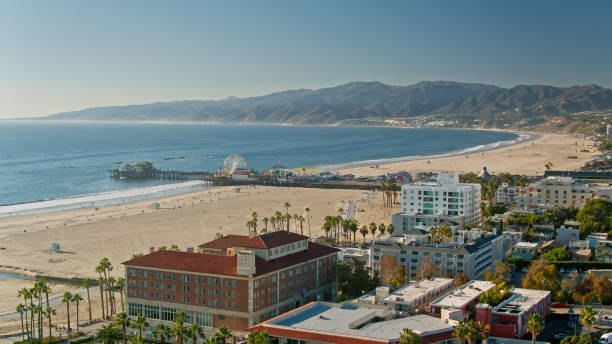 istock Drone Shot of Santa Monica Beachfront 1446119233
