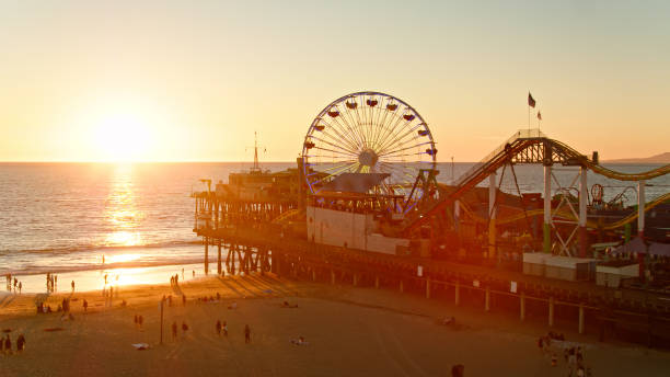 istock Sunset From Santa Monica Pier - Aerial View 1446119276