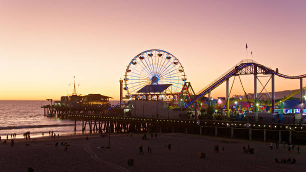 istock Ferris Wheel in Santa Monica With Sunset Backdrop- Aerial View 1446119366