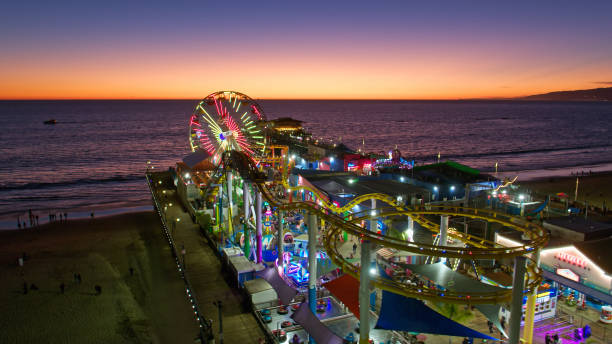 istock Santa Monica Pier at Dusk - Aerial View 1446119388