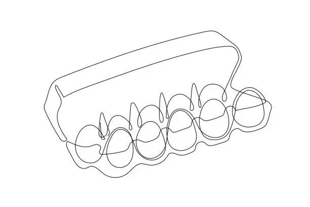 Vector illustration of Ten eggs in carton line art