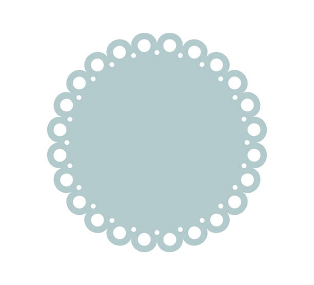 Circle scalloped frame. Scalloped edge round shape. Simple label and sticker form. Flower silhouette lace frame. Repeat cute vintage frill ornament. Vector illustration isolated on white background Circle scalloped frame. Scalloped edge round shape. Simple label and sticker form. Flower silhouette lace frame. Repeat cute vintage frill ornament. Vector illustration isolated on white background. scalloped illustration technique stock illustrations