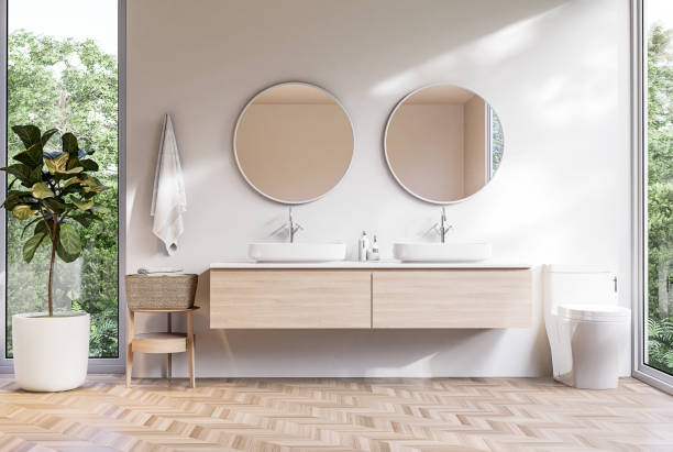 istock Modern contemporary style bathroom with tropical style nature view 3d render 1446121888