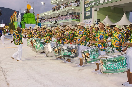Santos city, Brazil. March 3, 2014. Carnival. Parade of the Padre Paulo samba school.