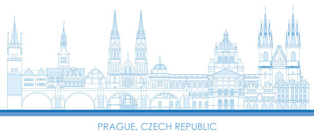 illustrations, cliparts, dessins animés et icônes de aperçu du panorama de la ville de prague, république tchèque - prague czech republic church skyline