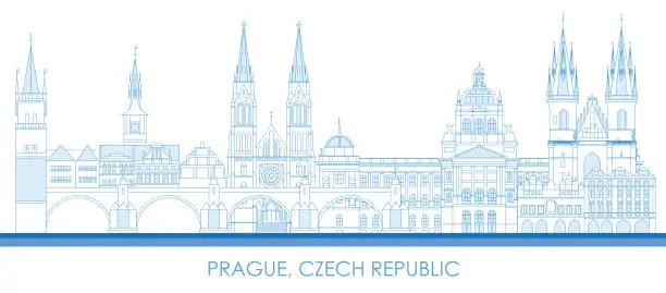 Vector illustration of Outline Skyline panorama of city of Prague, Czech Republic