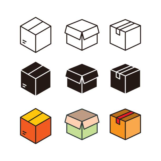 상자 아이콘 기호 디자인 템플릿 - cardboard box stock illustrations
