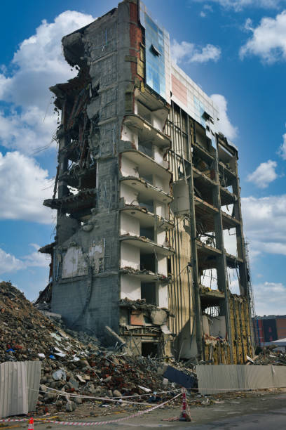 istock Old building being demolished to make room for new architecture. Construction Demolition Site. 1446131477