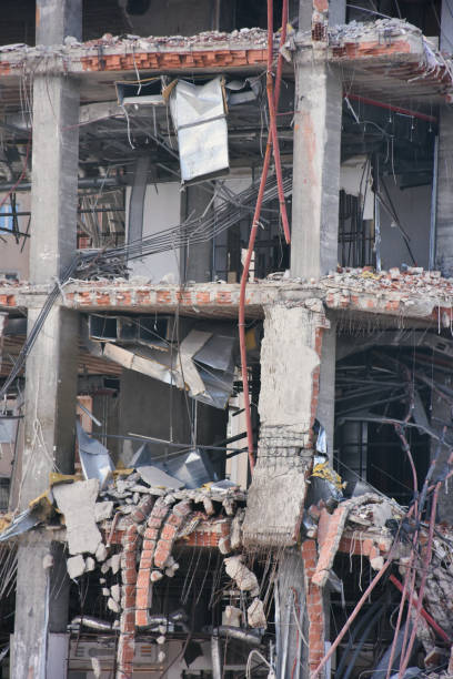 istock Old building being demolished to make room for new architecture. Construction Demolition Site. 1446131531