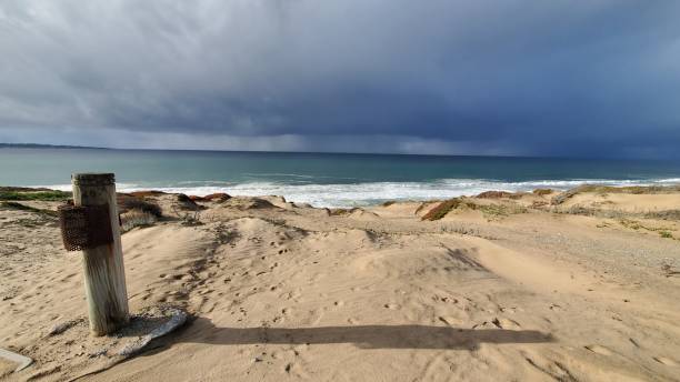 istock Stormy sky view from beach 1446137037