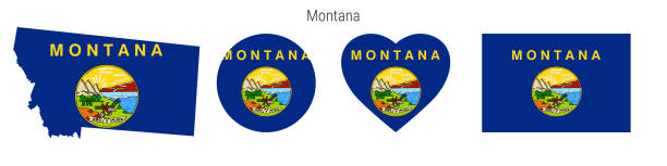 флаг монтаны в разных формах иконки установлен. плоская векторная иллюстрация - montana flag us state flag banner stock illustrations