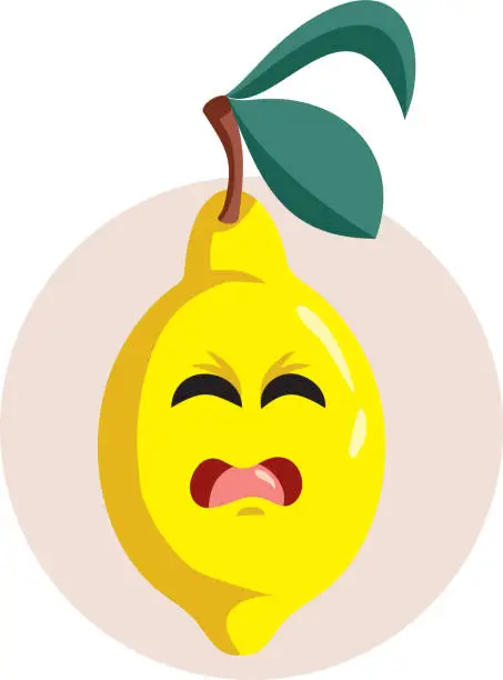 Vector illustration of Funny Cartoon Lemon Character Making Sour taste Face Expression