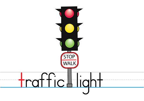 Traffic light image with vector text alphabet