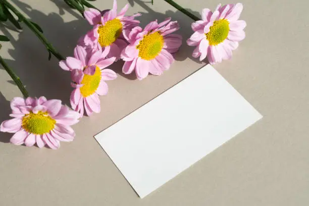 Photo of Flowers and business cards Mock-up