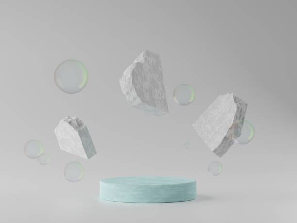 istock Abstract geometric composition for product display with levitating silk, podium and abstract background. 1446145873