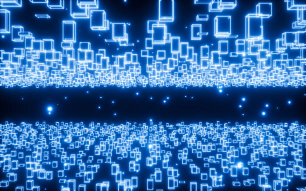 istock Glowing cubes and neon materials, Scientific and technological materials, 3d rendering. 1446151202