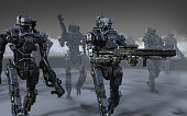 a group cyborgs mission warfare with clipping path.
