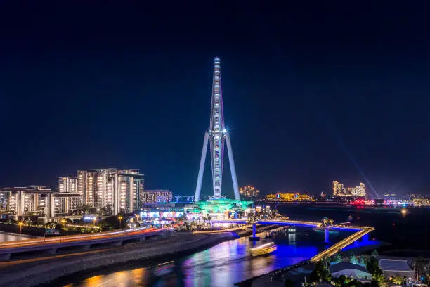 Night view of Bluwaters Island and Dubai Ain