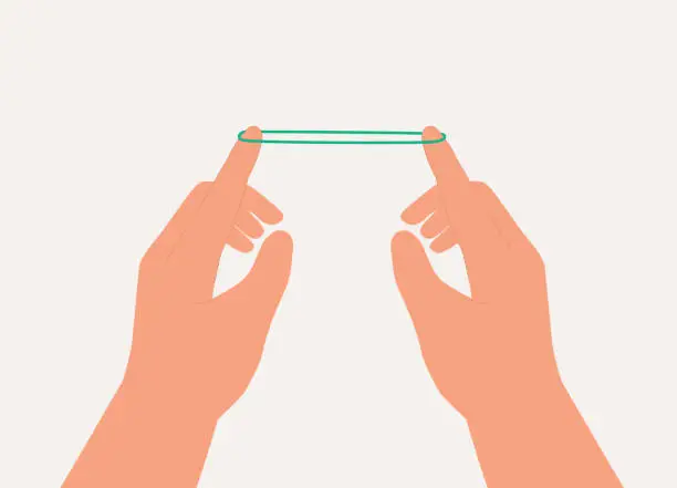 Vector illustration of A Person With Two Hands Stretching A Rubber Band.